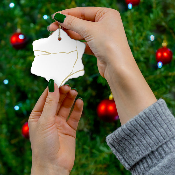 Kintsugi Christmas Ornament, Kintsugi Snowflake, Kintsugi Wall Hanging, White Kintsugi Ornament, Inspirational Gift, Minimalist Ornament