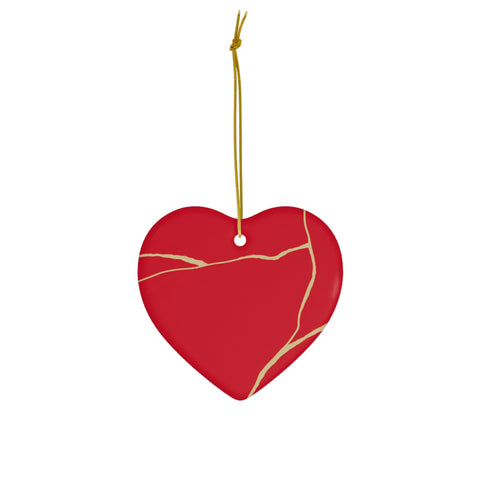Kintsugi Heart Ornament, Broken Heart Ornament, Kintsugi Inspired Christmas Ornament, Modern Ornament, Inspirational Gift, Red Heart