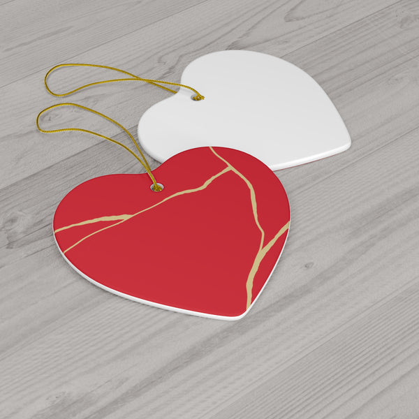 Kintsugi Heart Ornament, Broken Heart Ornament, Kintsugi Inspired Christmas Ornament, Modern Ornament, Inspirational Gift, Red Heart