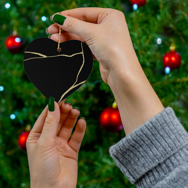 Black Heart Kintsugi Ornament, Broken Heart Ornament, Kintsugi Inspired Christmas Ornament, Modern Ornament, Inspirational Gift
