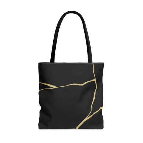 Black Kintsugi Tote Bag, Black and Gold Kintsugi Tote Bag, Kintsugi Shopping Bag, Large Market Bag, Modern Tote Bag, Gift for Her