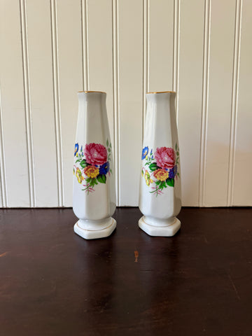 Pair of Floral White Bud Vases