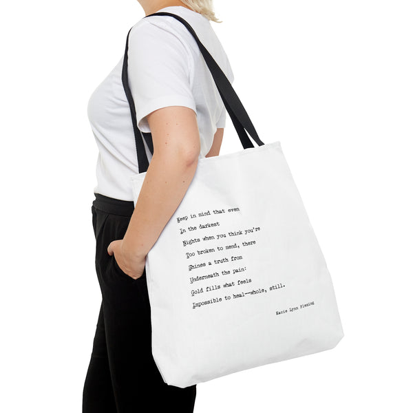 Kintsugi Inspired Tote Bag, Typewriter Style Tote Bag, Kintsugi Quote, Black and White Tote Bag, Kintsugi Shopping Bag, Modern Tote Bag