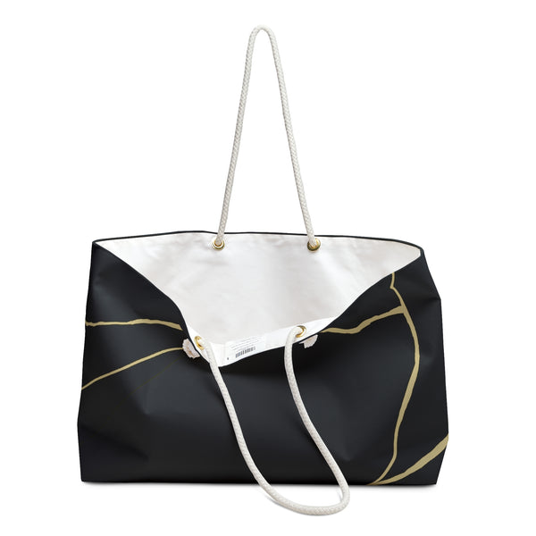 Black Kinstugi Bag, Kintsugi Travel Bag, Large Weekender Bag, Black and Gold Bag, Beach Bag, Thrifting Bag, Extra Large Tote Bag