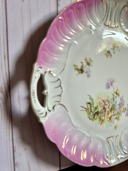 Pink Floral Handled Plate