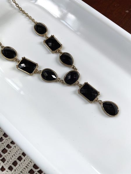 Vintage Black and Gold Y Drop Necklace