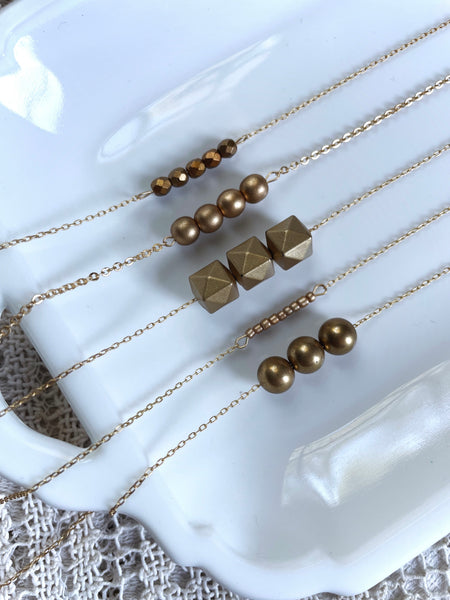 Minimalist Gold Beaded Necklace - choose your style