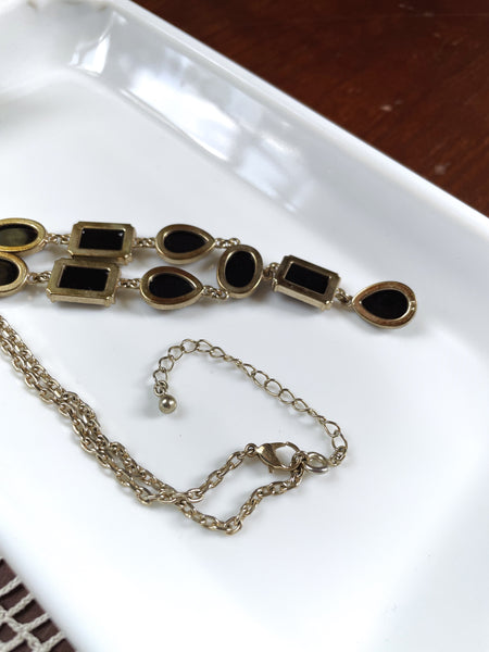 Vintage Black and Gold Y Drop Necklace