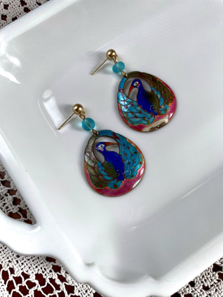 Peacock Vintage Enamel Earrings
