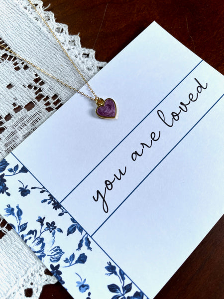 YOU ARE LOVED Purple and Gold Heart Necklace