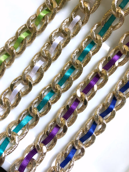 Woven Ribbon Gold Chain Statement Layering Bracelet - Choose Your Color