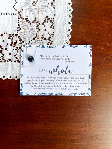 I AM WHOLE Deep Blue Dainty Necklace with Psalm 147:3