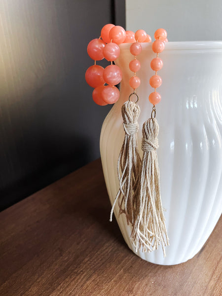 Coral Orange and Tan Tassel Beaded Accent Garland