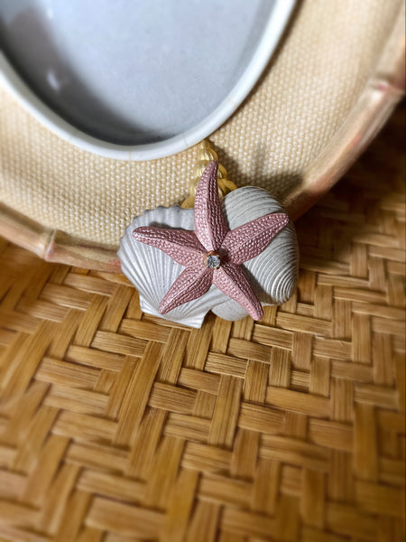 Pink and Gold Vintage Starfish and Shell Brooch