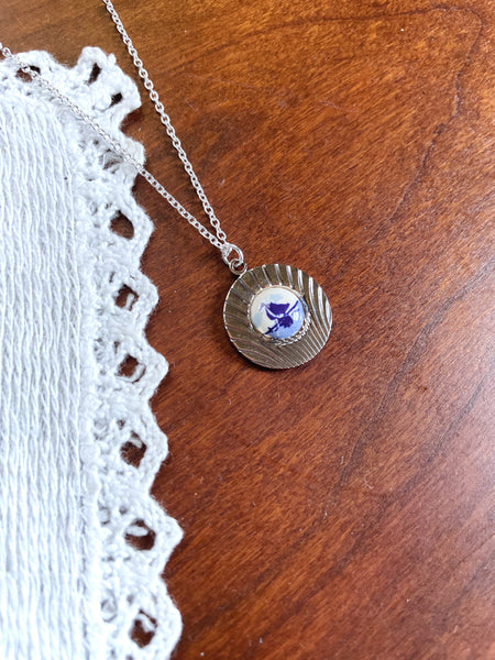 Small Silver Delft Pendant Necklace