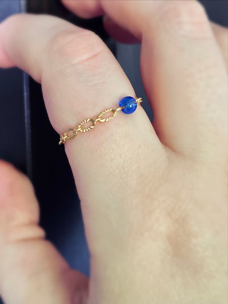 Gold Tiny Glass Birthstone Chain Ring