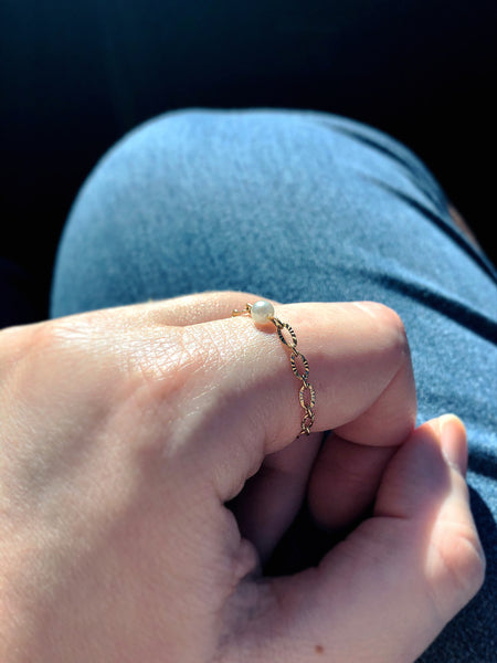 Gold Tiny Faux Pearl Chain Ring