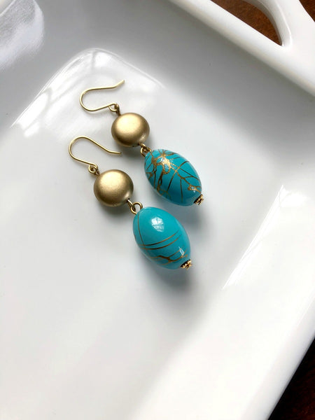 I AM WHOLE Turquoise Blue and Gold Drop Earrings