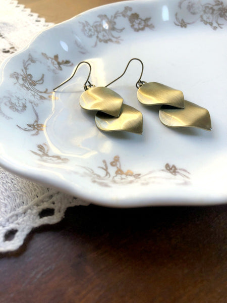 Gold and Bronze Double Leaf Earrings