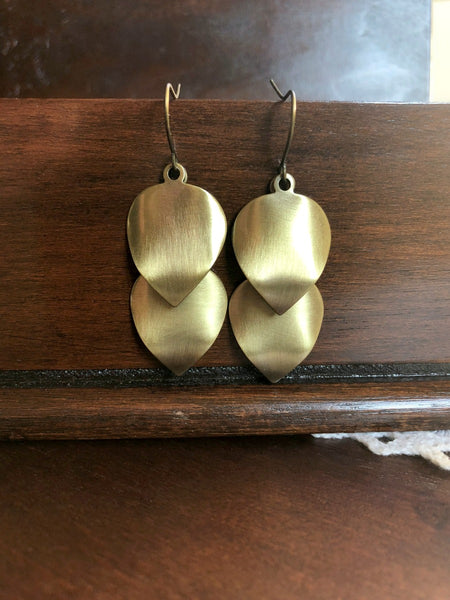 Gold and Bronze Double Leaf Earrings