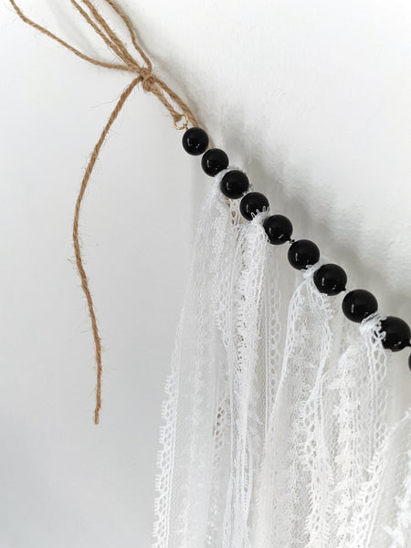 Black Beaded White Lace Garland