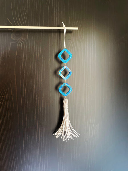 I Am Turquoise and Gold Beaded Tassel Hanging