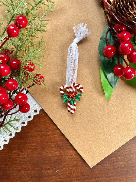 Vintage Candy Cane Brooch Ornament