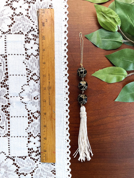 I Am Whole Black and Gold Beaded Tassel Hanging