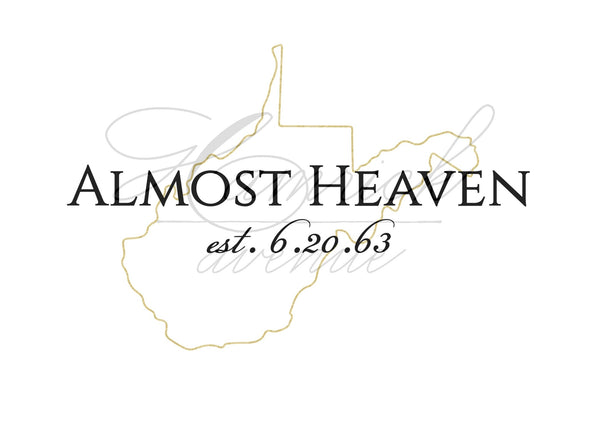 Almost Heaven West Virginia Day Digital Printable - Gold | 5x7" and 8x10"