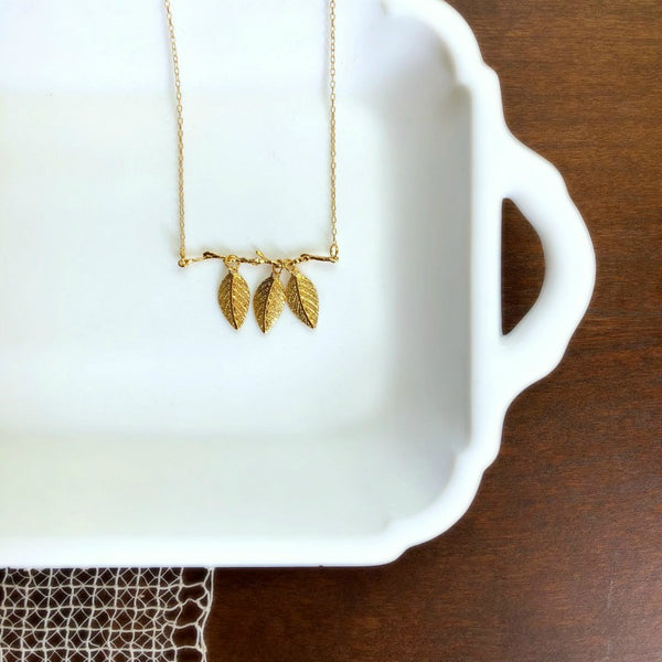 Mother's Day Necklace - Dainty Gold Leaves and Branch Necklace