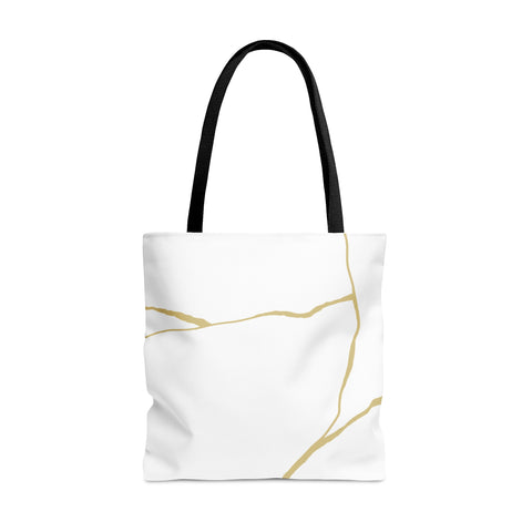 Kintsugi Tote Bag, White and Gold Kintsugi Tote Bag, Kintsugi Shopping Bag, Large Market Bag, Modern Minimalist Tote Bag, Gift for Her
