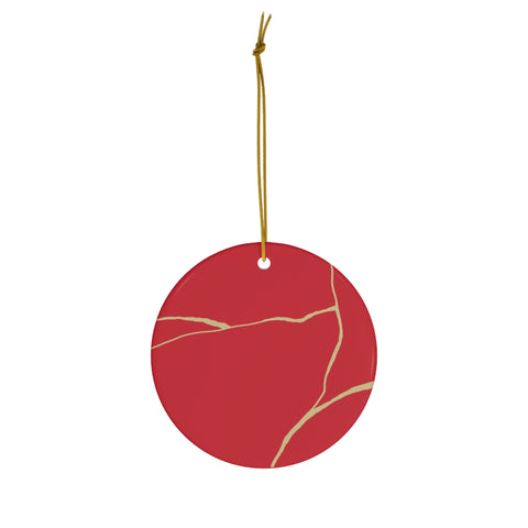 Red Kintsugi Ornament, Kintsugi Christmas Ornament, Kintsugi Wall Hanging, Red and Gold Ornament, Inspirational Gift, Minimalist Ornament