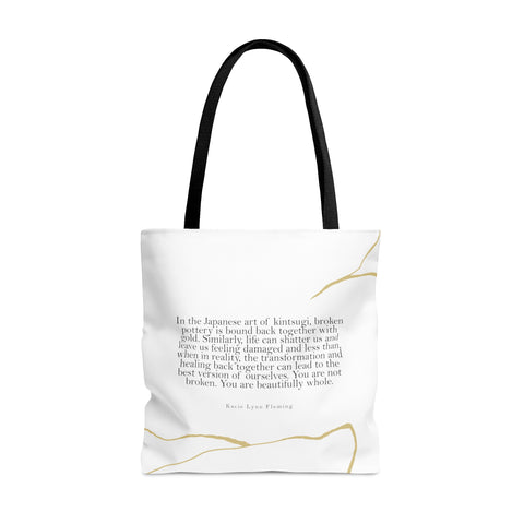 Kintsugi Tote Bag, Beautifully Whole, You Are Not Broken, White and Gold Kintsugi Tote Bag, Kintsugi Definition, Modern Tote Bag
