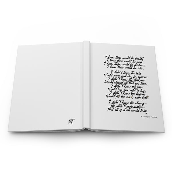 Kintsugi Journal, Matte White Notebook, Kintsugi Quote, Harcover Notebook, Original Poetry, Gift for Survivor, Transformation, Encouraging