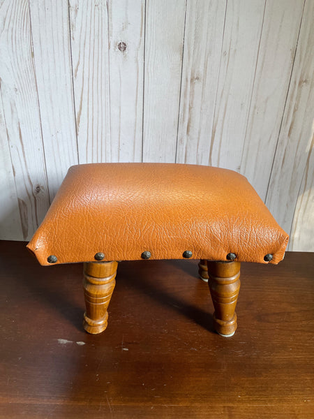 Vintage Orange Leather Footstool