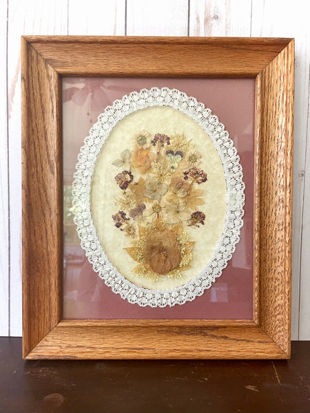 Framed Dried Flowers with Lace