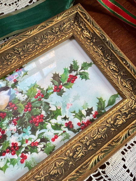 Framed Vintage Chickadee Christmas Card