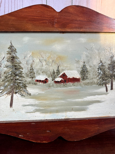 Large Framed Winter Landscape Painting