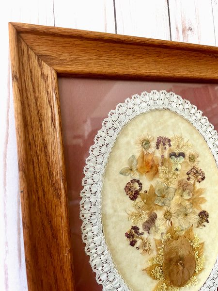 Framed Dried Flowers with Lace