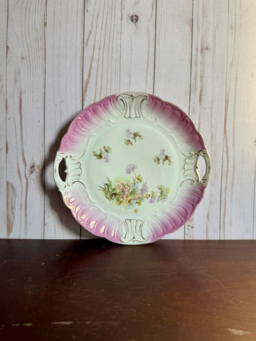 Pink Floral Handled Plate
