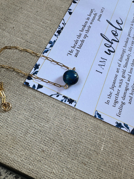 I AM WHOLE Blue Psalm 147:3 Gold Filled Necklace