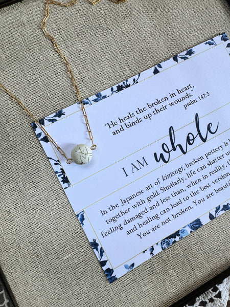 I AM WHOLE Puffed White Psalm 147:3 Gold Filled Necklace