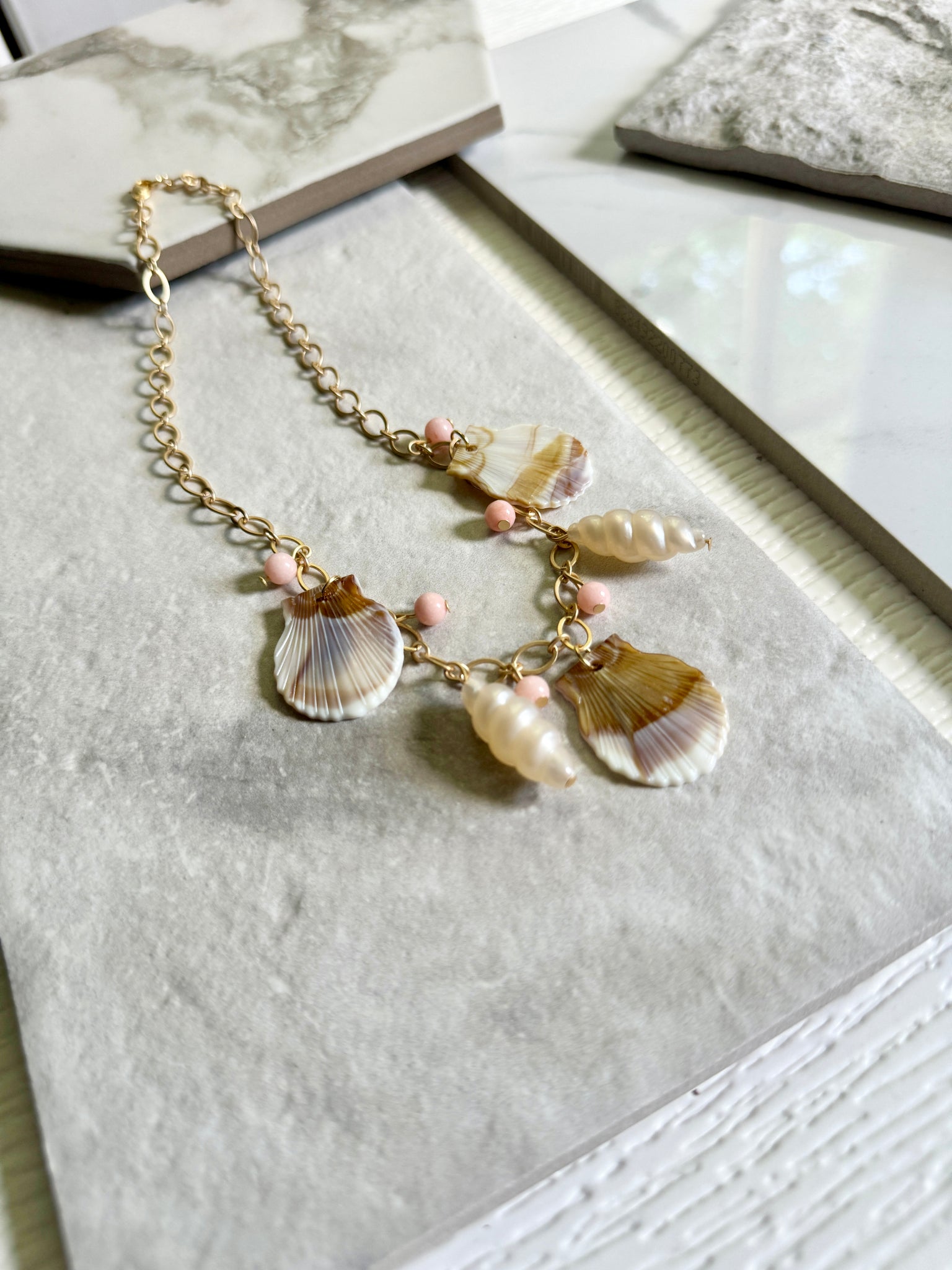 MARIBELLA Beaded Seashell Statement Necklace