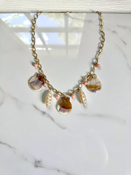 MARIBELLA Beaded Seashell Statement Necklace