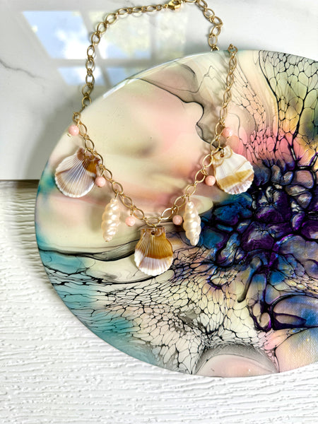 MARIBELLA Beaded Seashell Statement Necklace