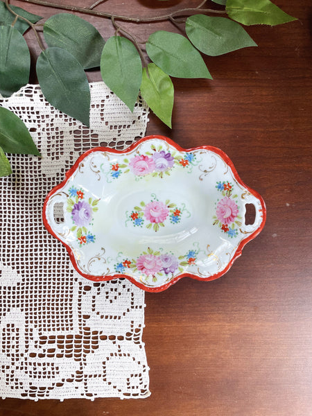 Floral Red Rimmed Dish