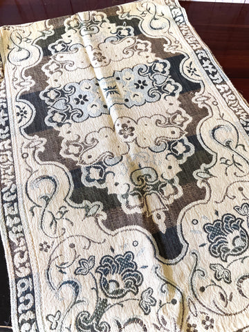 Vintage Beige Green and Gray Table Runner