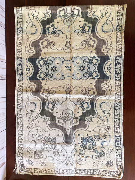 Vintage Beige Green and Gray Table Runner