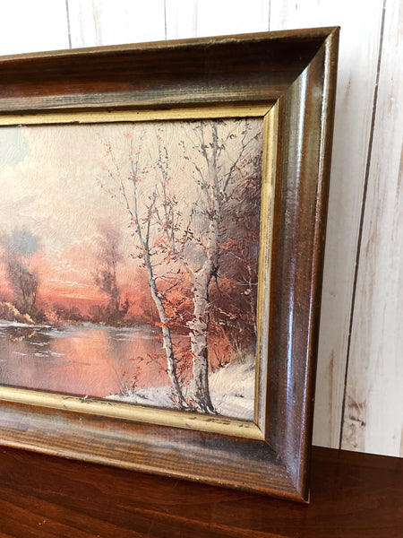 Vintage Framed Birches in Winter by Cardi Landscape Print
