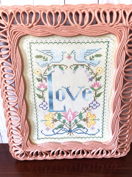 Vintage Cross Stitch Style Love Wall Hanging